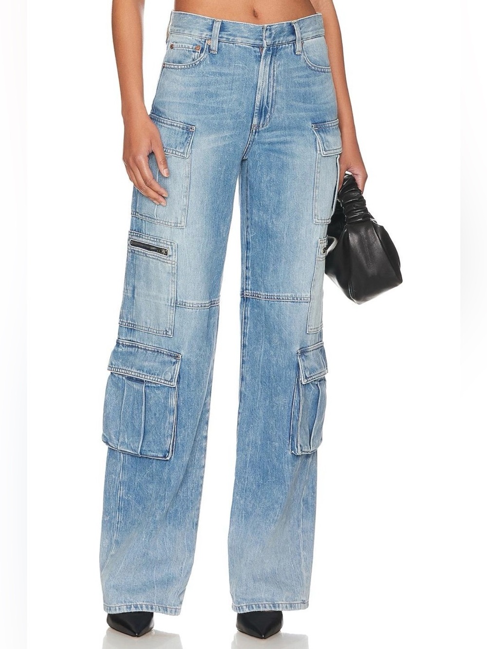 Alice + Olivia Light Blue Wide-Leg Cargo Jeans